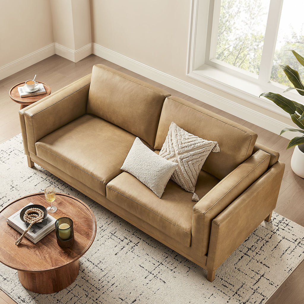 Roscoe 81 inch Vegan Leather Sofa - Toast