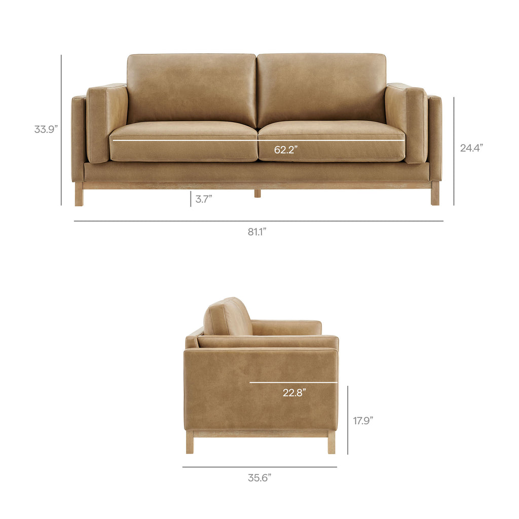 Roscoe 81 inch Vegan Leather Sofa - Toast
