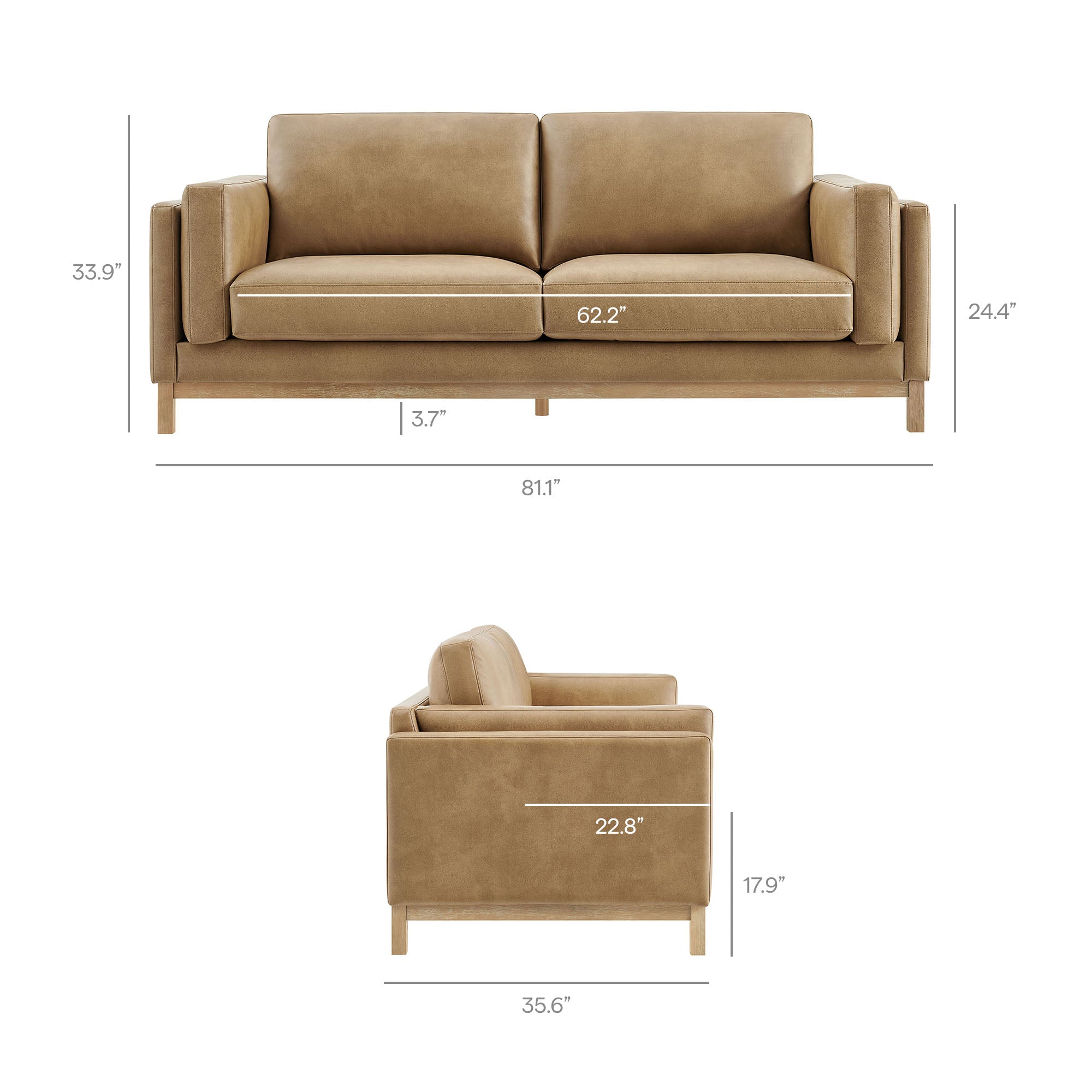 Roscoe 81 inch Vegan Leather Sofa - Toast