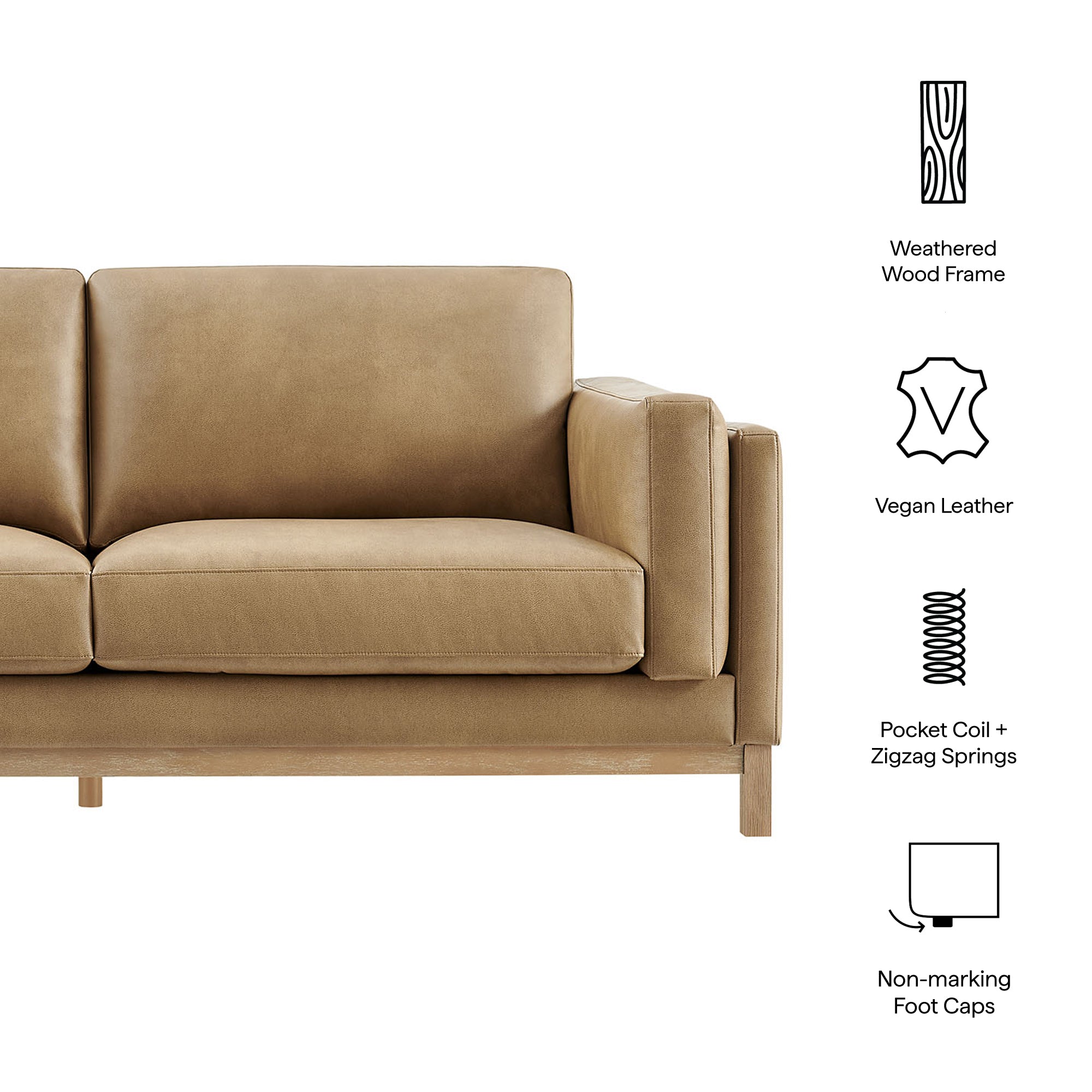 Roscoe 81 inch Vegan Leather Sofa - Toast