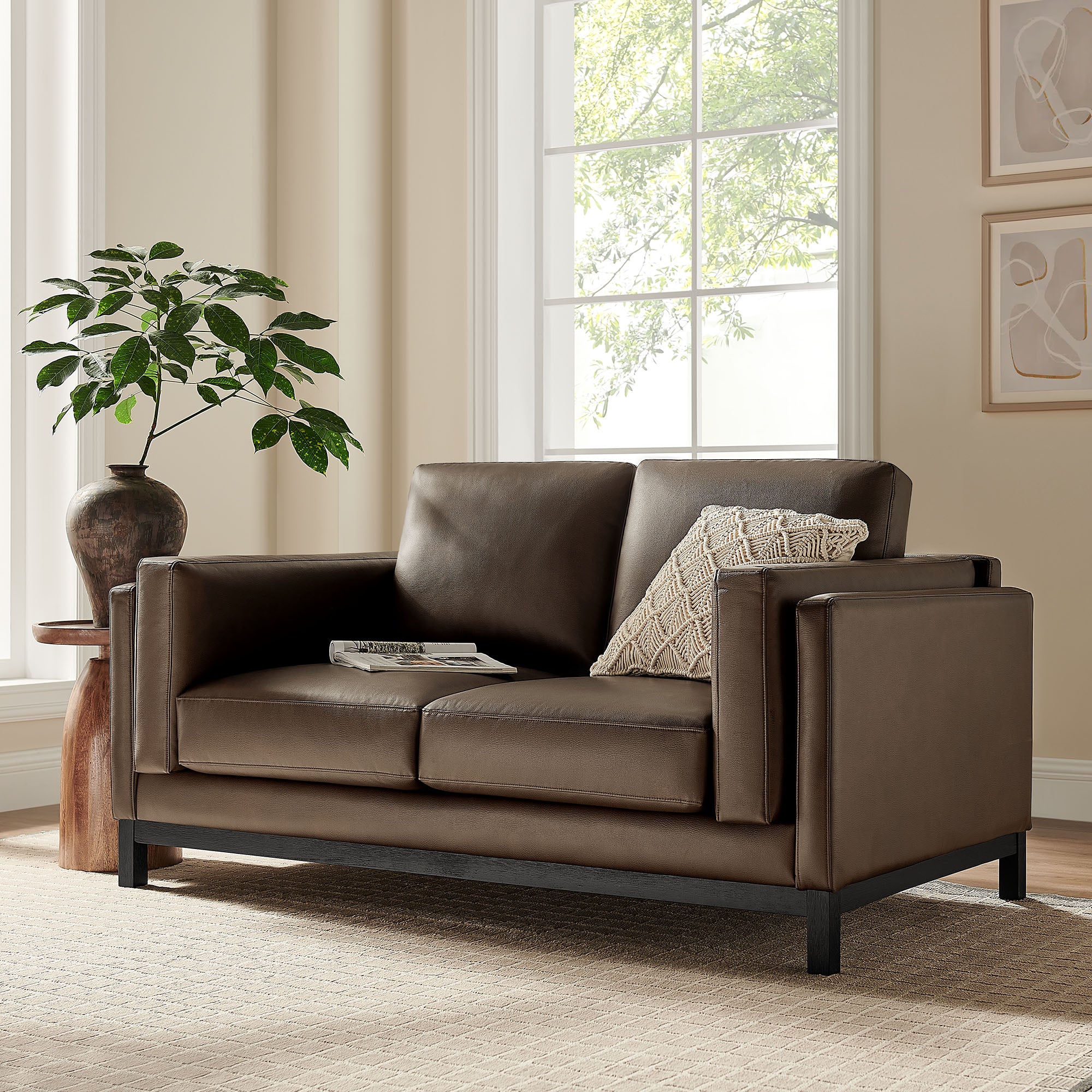Roscoe 63 inch Vegan Leather Loveseat - Espresso