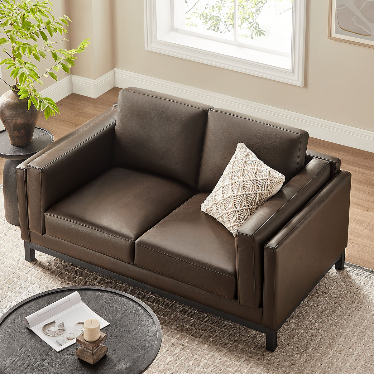 Roscoe 63 inch Vegan Leather Loveseat - Espresso