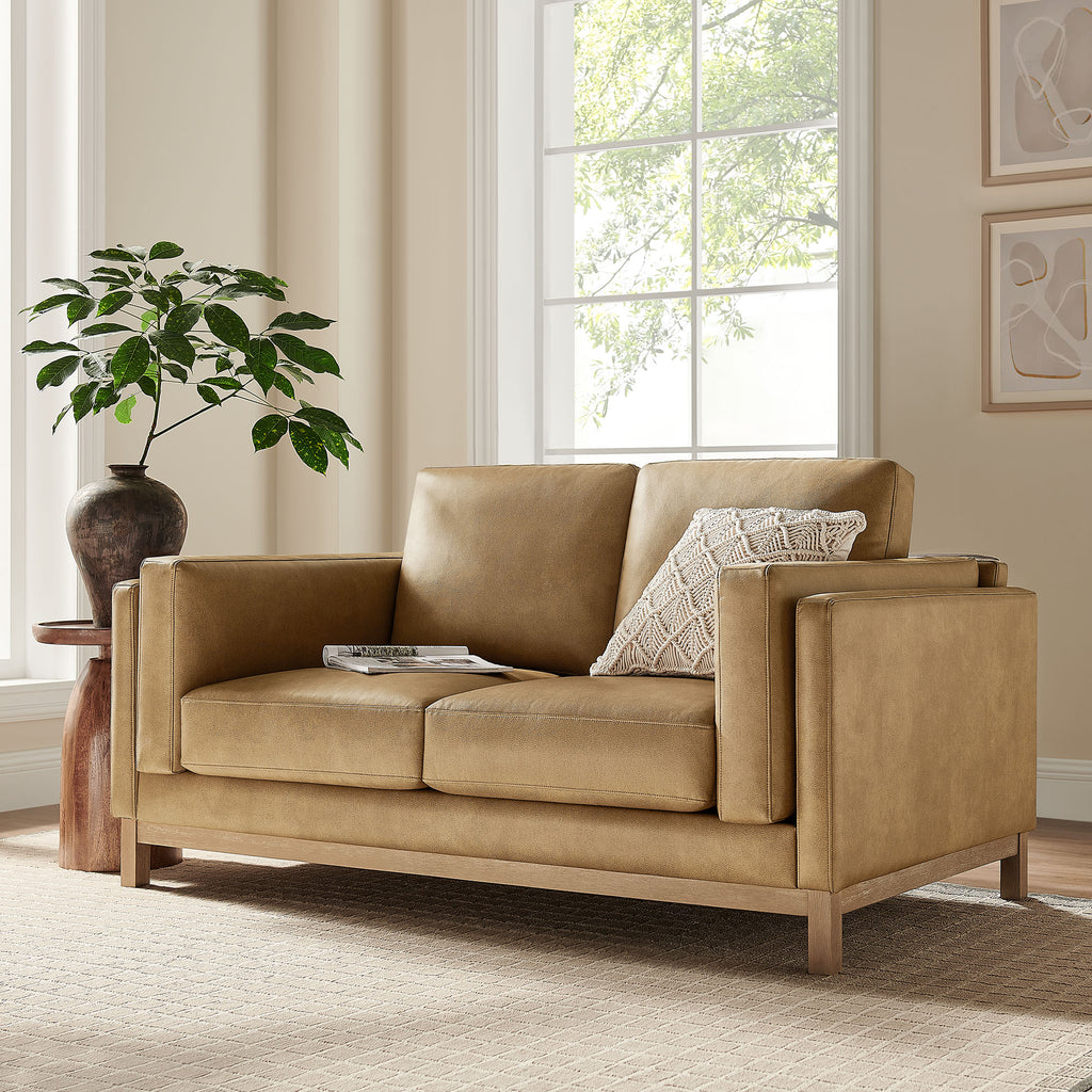 Roscoe 63 inch Vegan Leather Loveseat - Toast