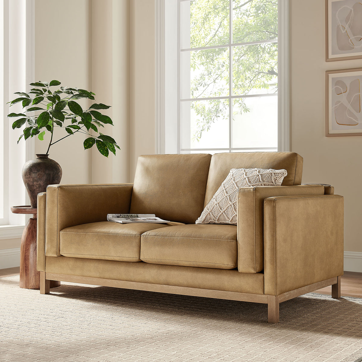 Roscoe 63 inch Vegan Leather Loveseat - Toast