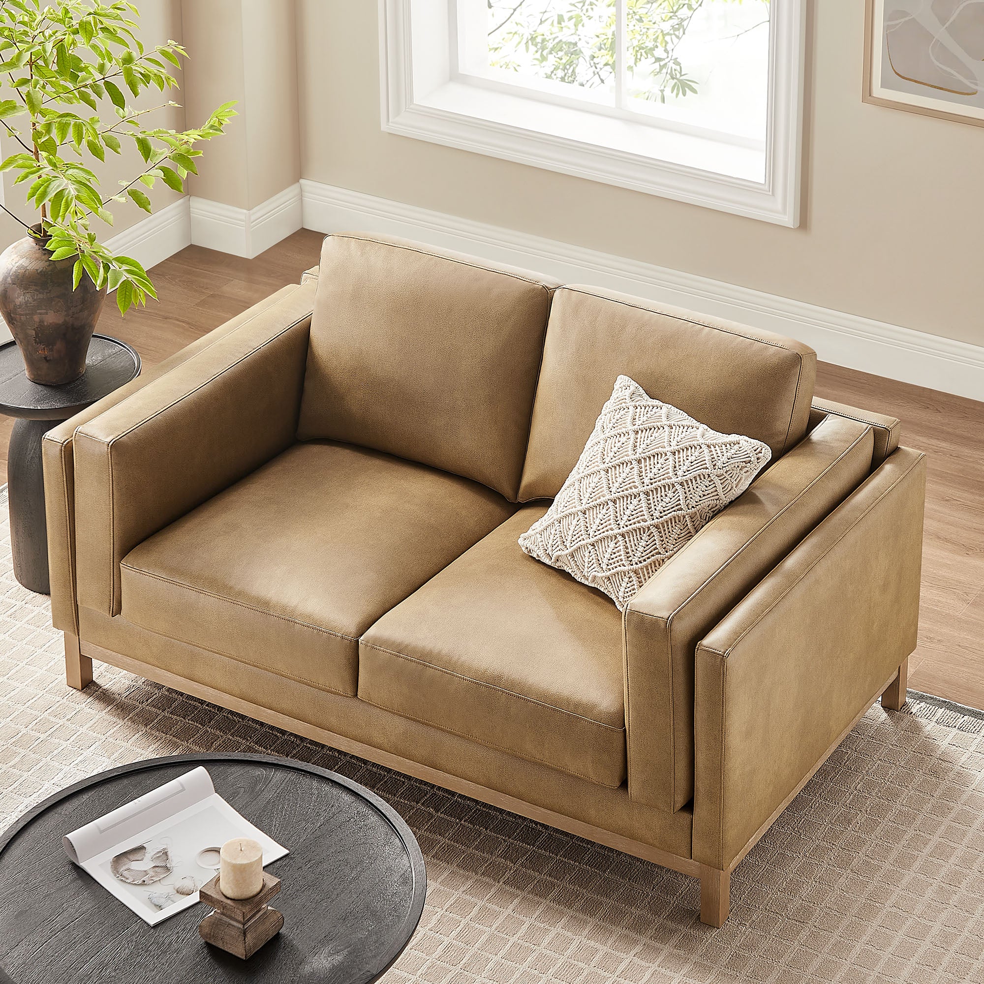Roscoe 63 inch Vegan Leather Loveseat - Toast