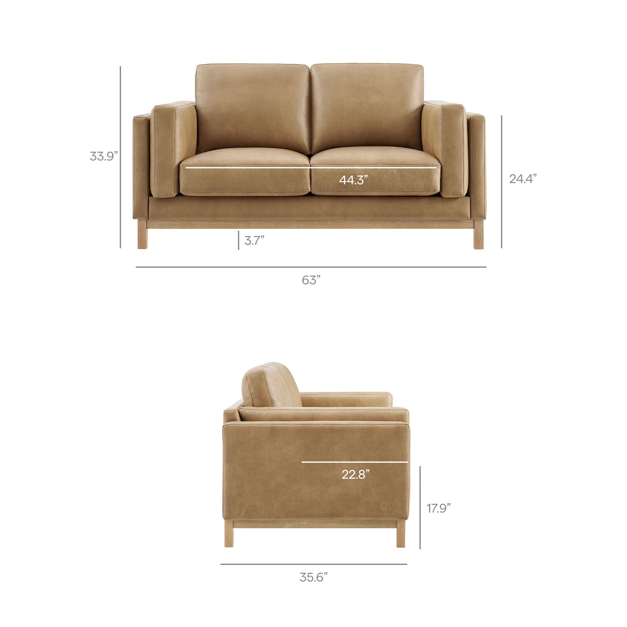 Roscoe 63 inch Vegan Leather Loveseat - Toast