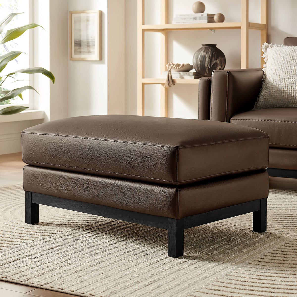 Roscoe Vegan Leather Ottoman - Espresso