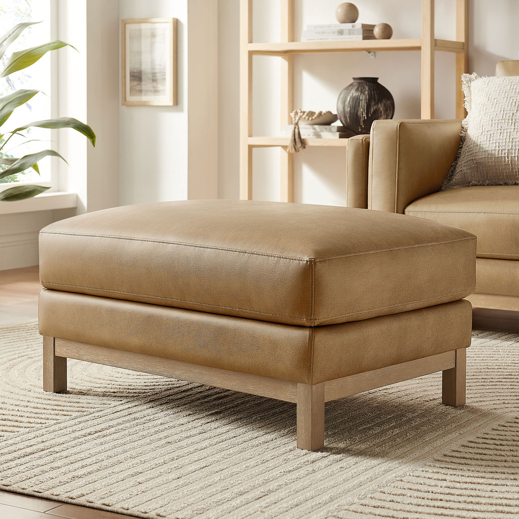 Roscoe Vegan Leather Ottoman - Toast