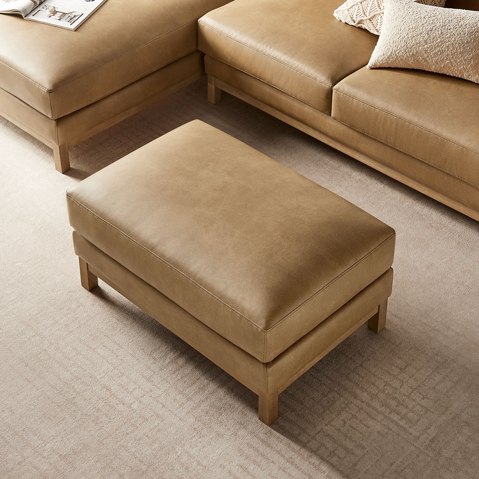 Roscoe Vegan Leather Ottoman - Toast