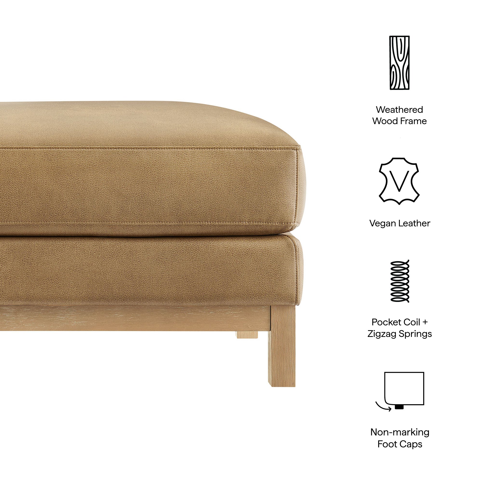 Roscoe Vegan Leather Ottoman - Toast