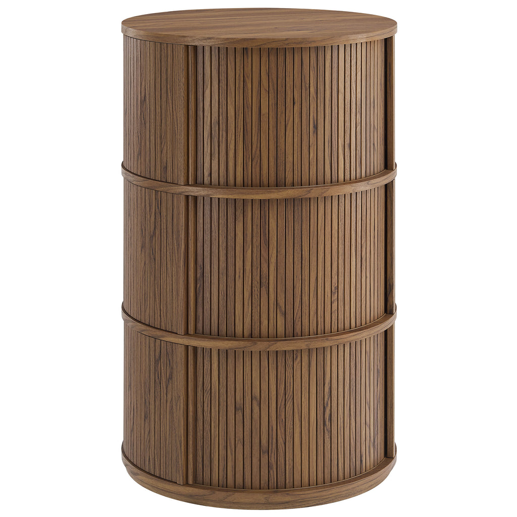 Clement Round Pedestal Stand Storage Table With Sliding Tambour Doors - Walnut