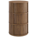 Clement Round Pedestal Stand Storage Table With Sliding Tambour Doors - Walnut
