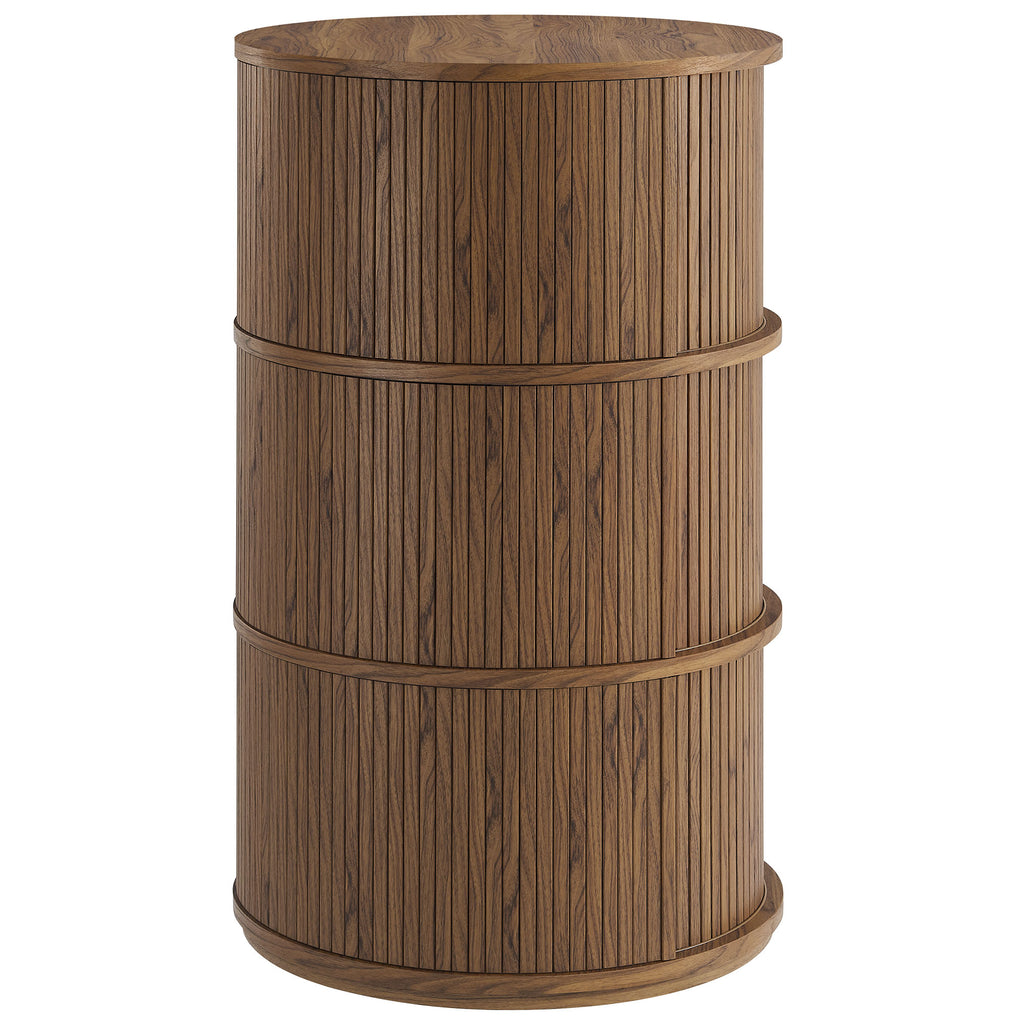 Clement Round Pedestal Stand Storage Table With Sliding Tambour Doors - Walnut
