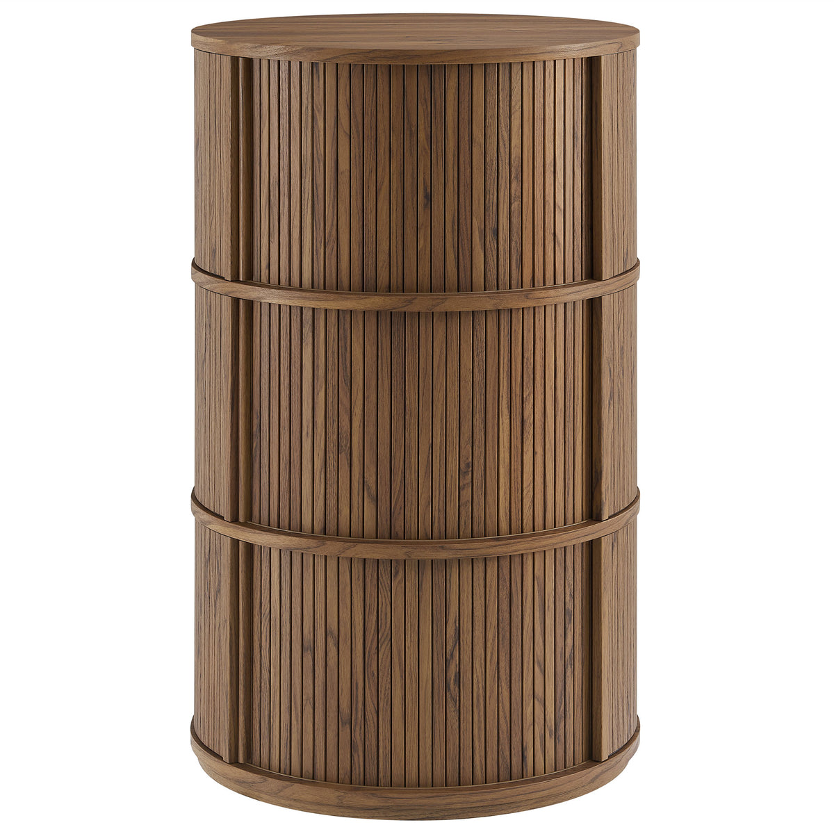 Clement Round Pedestal Stand Storage Table With Sliding Tambour Doors - Walnut