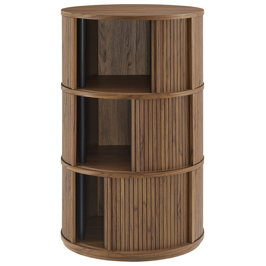 Clement Round Pedestal Stand Storage Table With Sliding Tambour Doors - Walnut