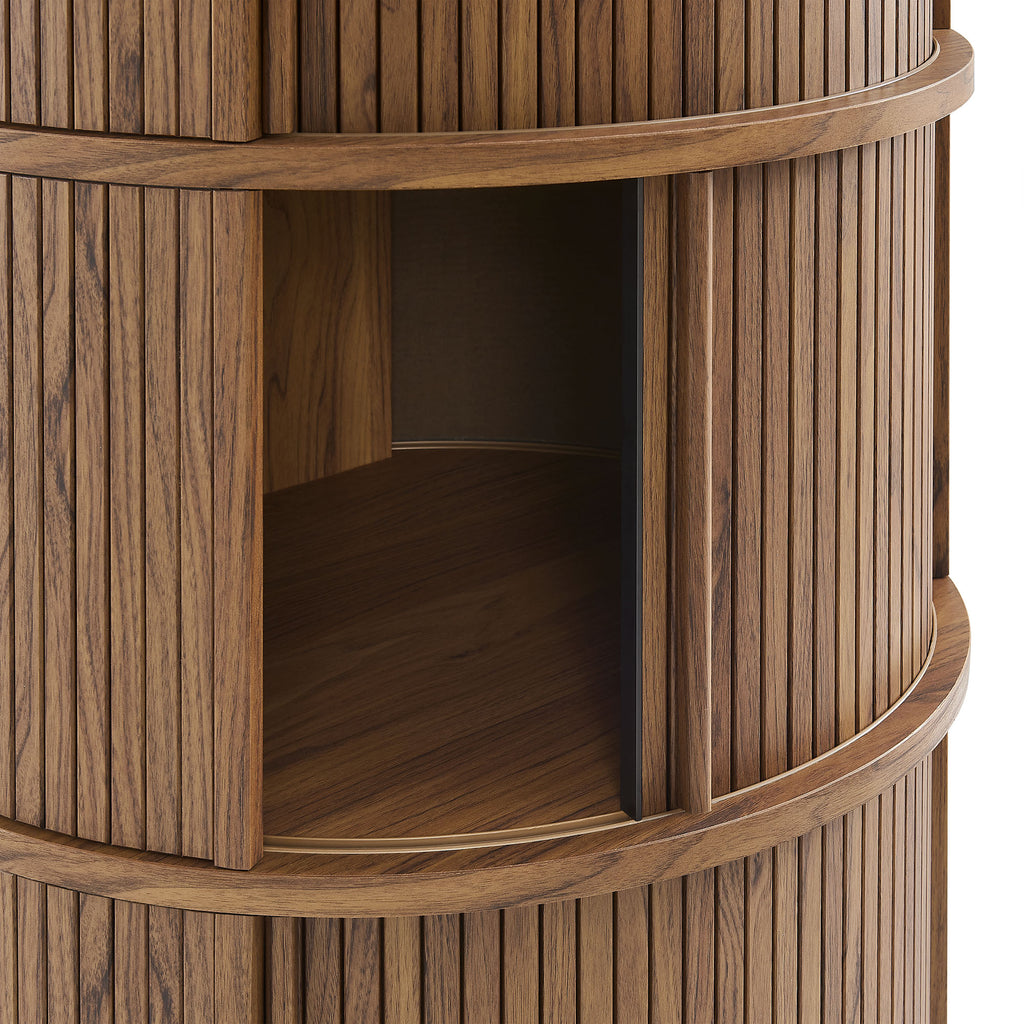 Clement Round Pedestal Stand Storage Table With Sliding Tambour Doors - Walnut
