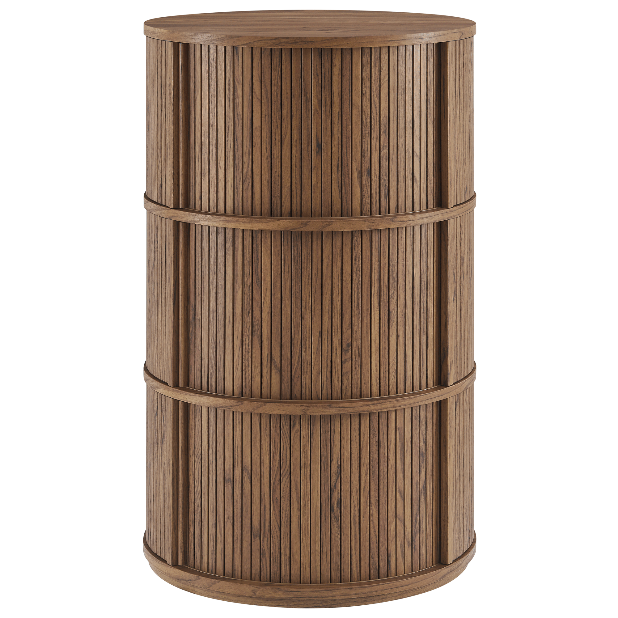 Clement Round Pedestal Stand Storage Table With Sliding Tambour Doors - Walnut