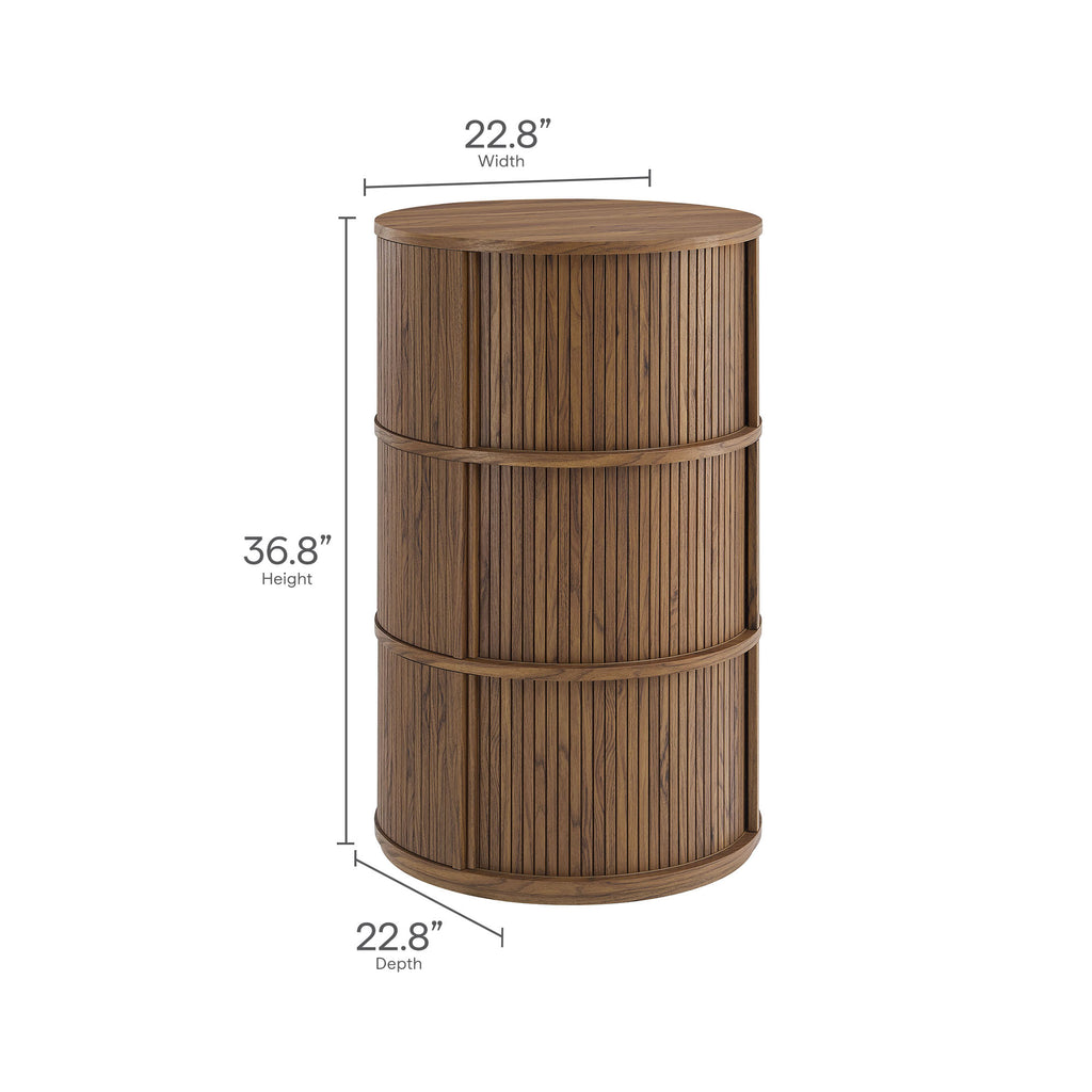 Clement Round Pedestal Stand Storage Table With Sliding Tambour Doors - Walnut