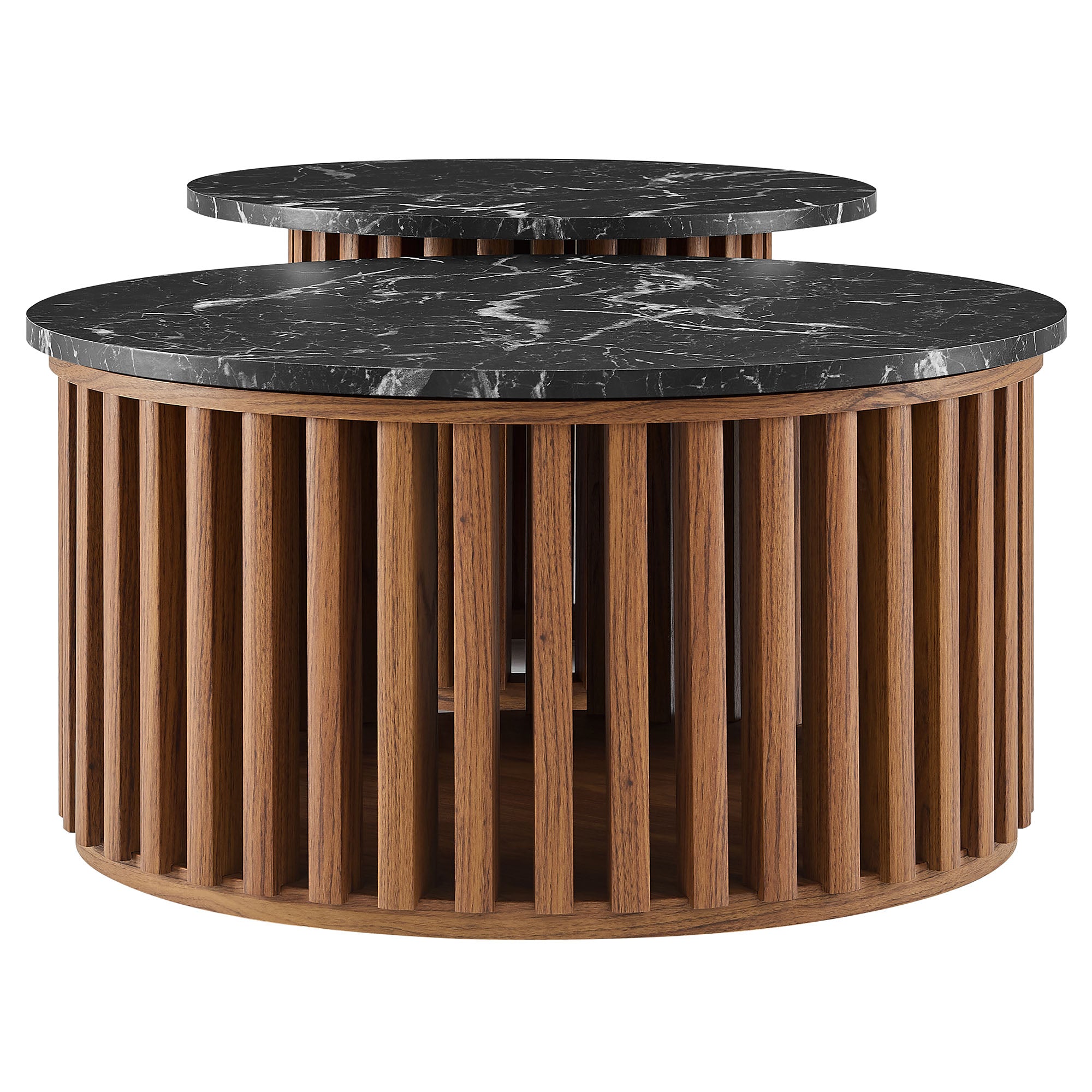 Fortitude Round Faux Marble Top Nesting Coffee Table - Walnut Black