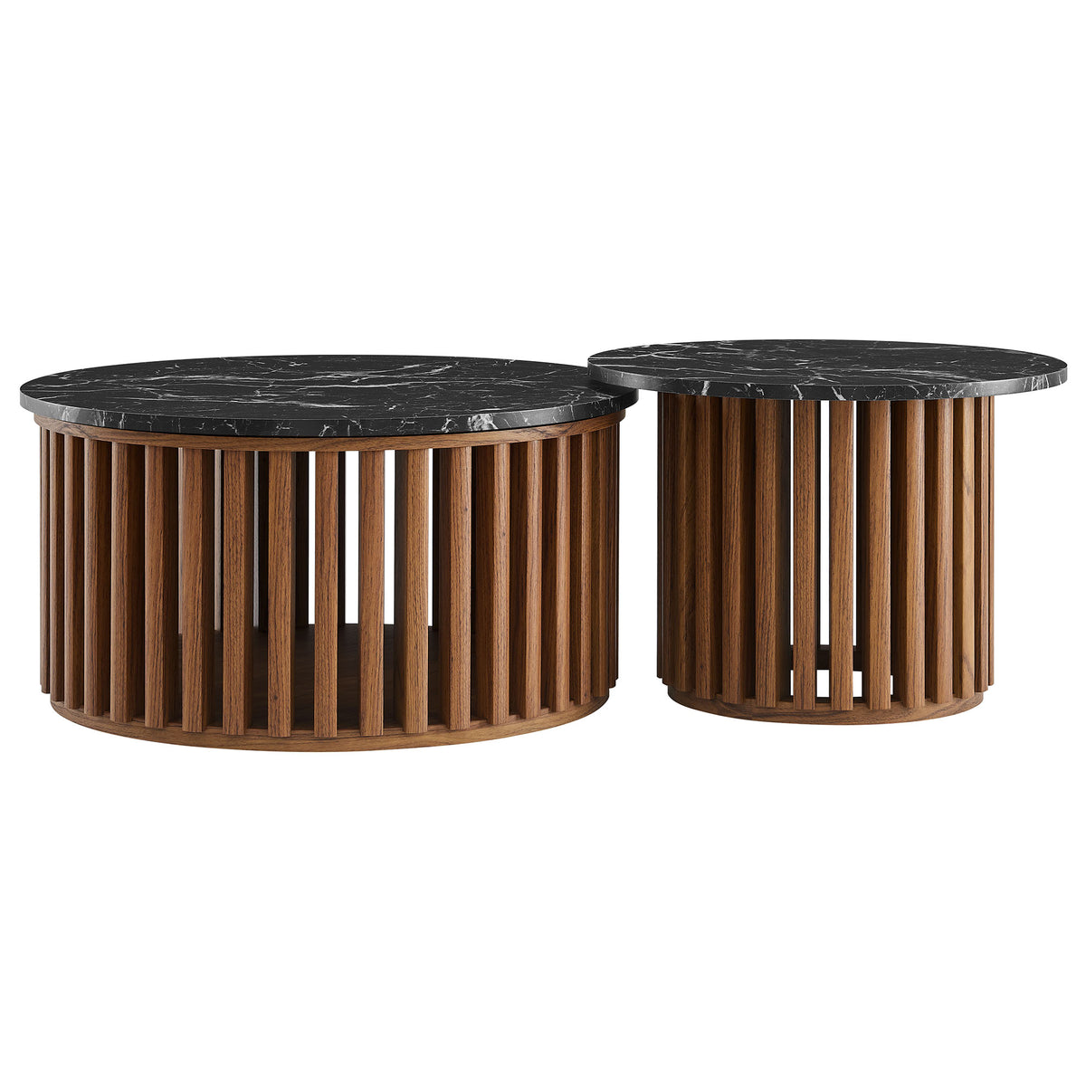 Fortitude Round Faux Marble Top Nesting Coffee Table - Walnut Black