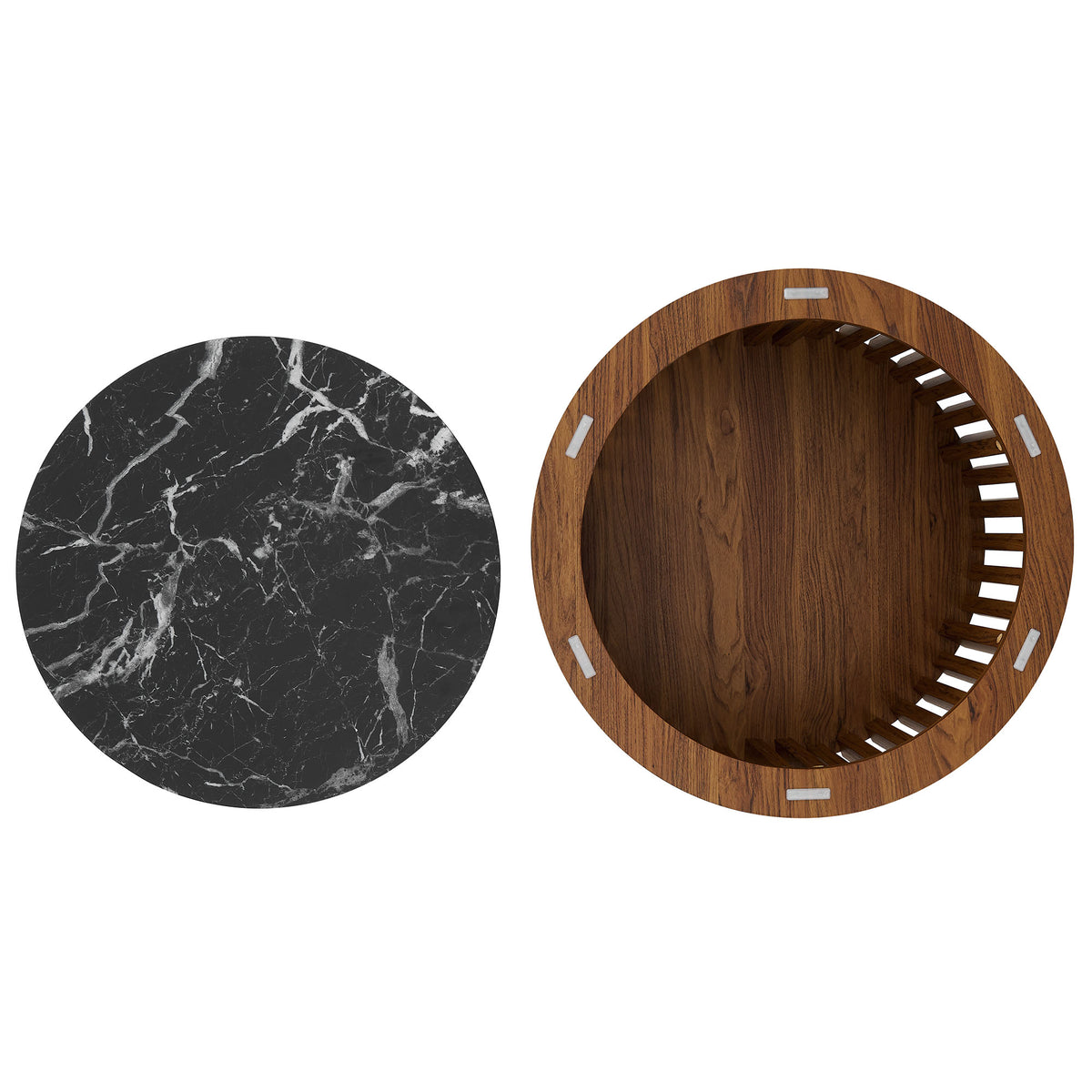 Fortitude Round Faux Marble Top Nesting Coffee Table - Walnut Black