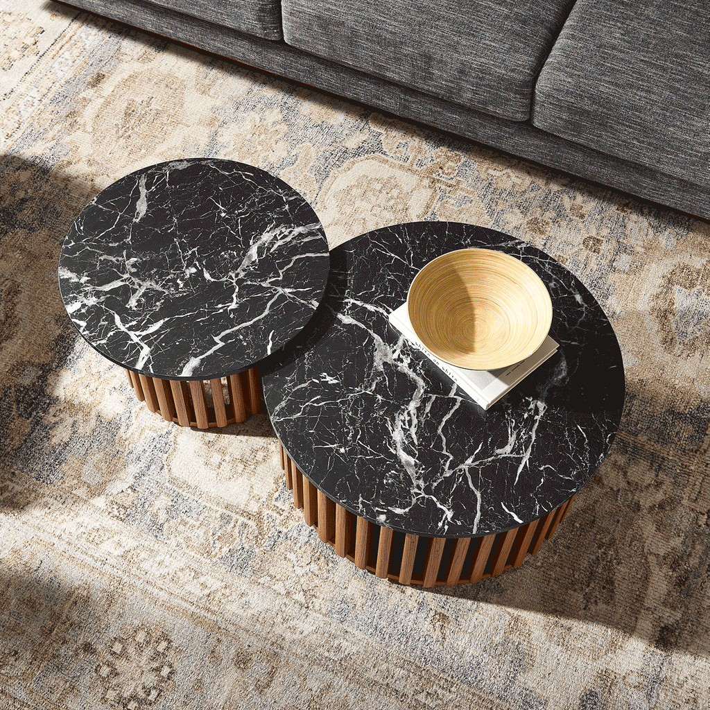 Fortitude Round Faux Marble Top Nesting Coffee Table - Walnut Black