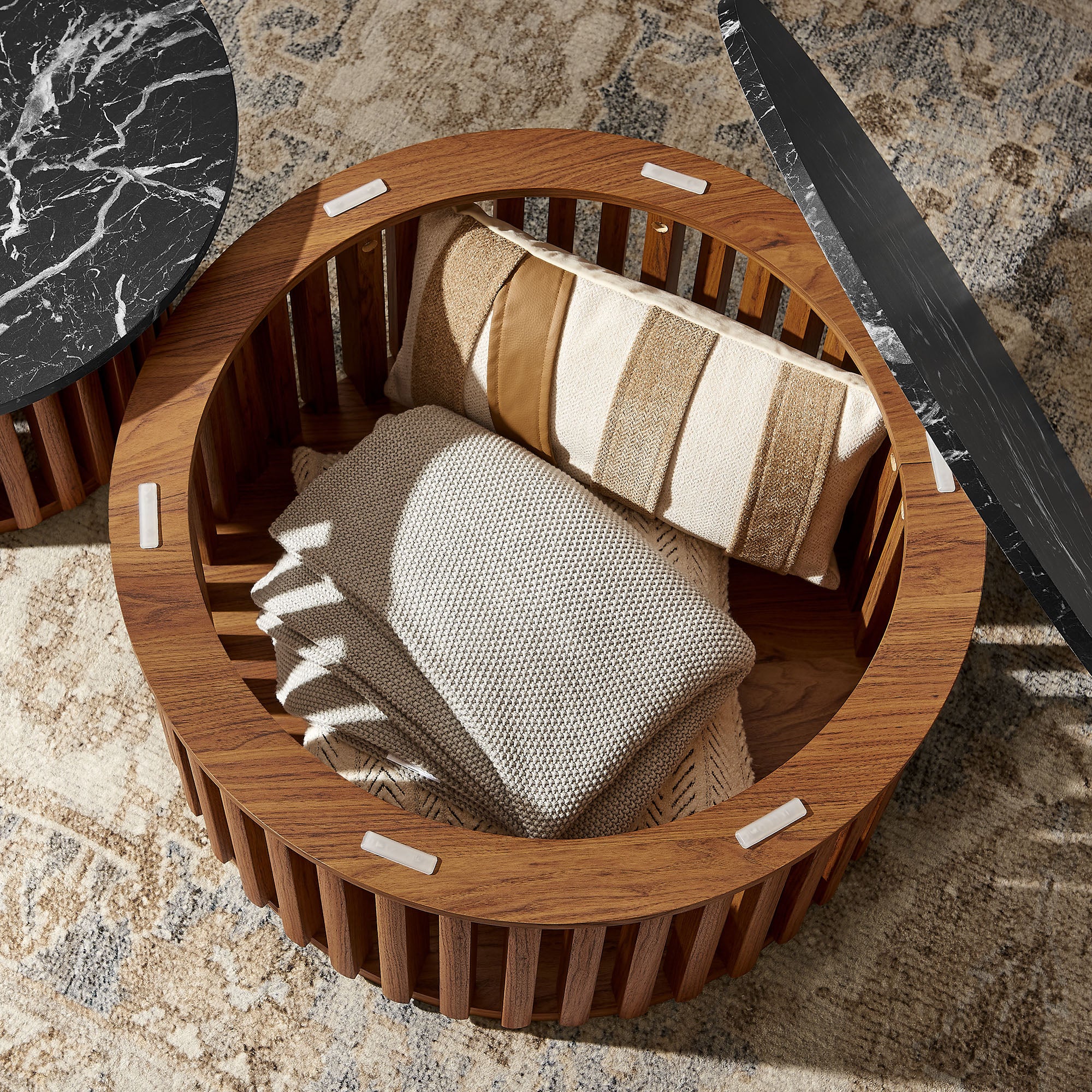 Fortitude Round Faux Marble Top Nesting Coffee Table - Walnut Black