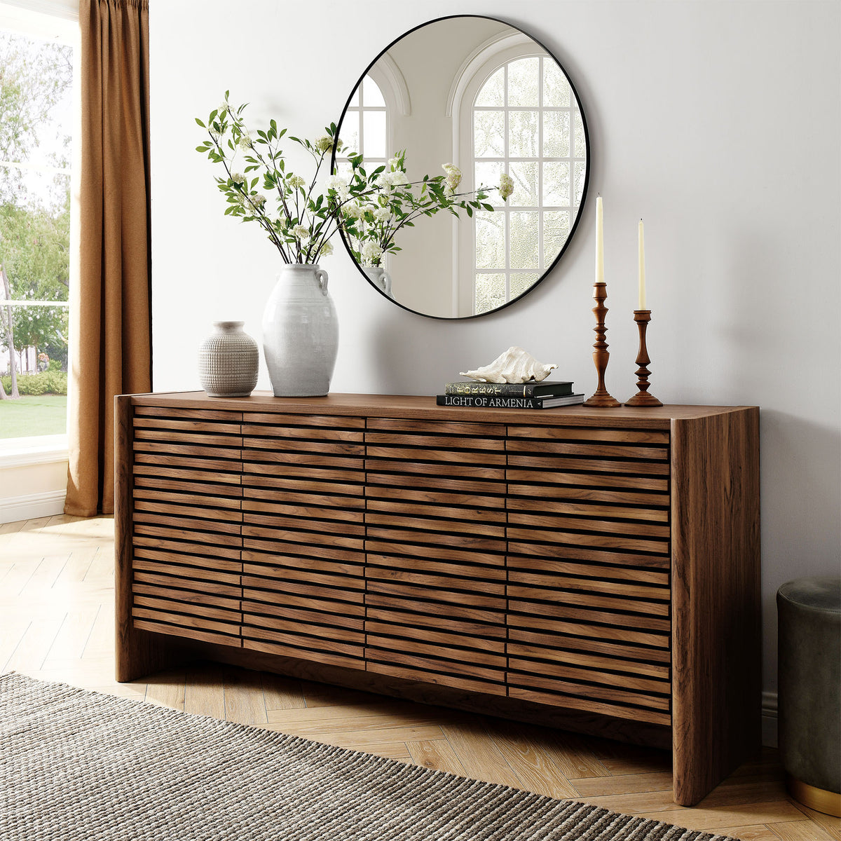 Emric Wave 66" 4-Door Sideboard - Walnut