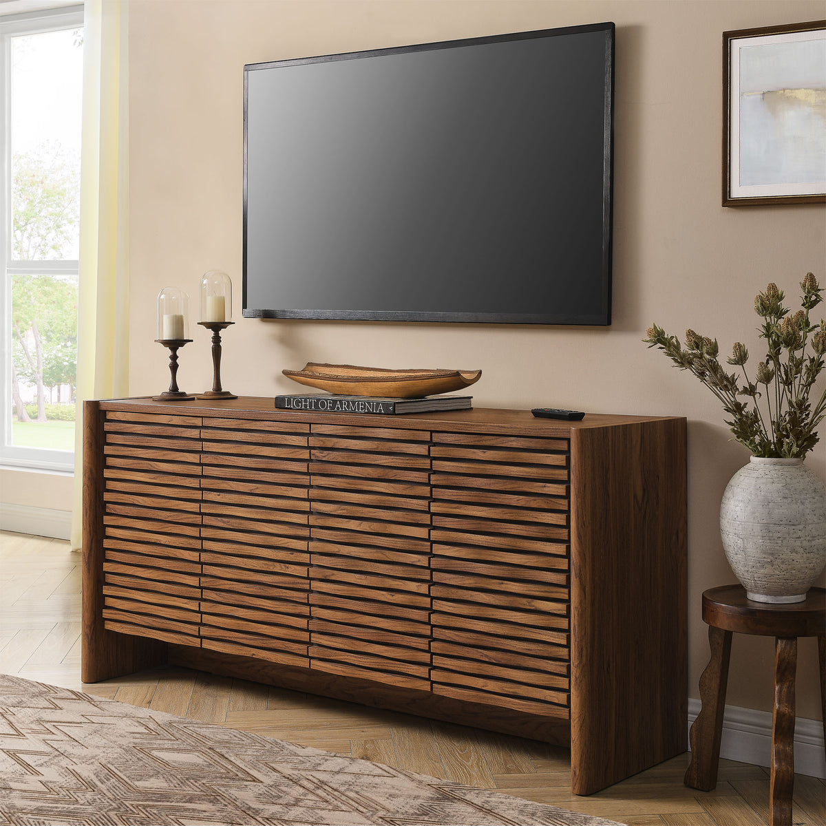 Emric Wave 66" 4-Door Sideboard - Walnut