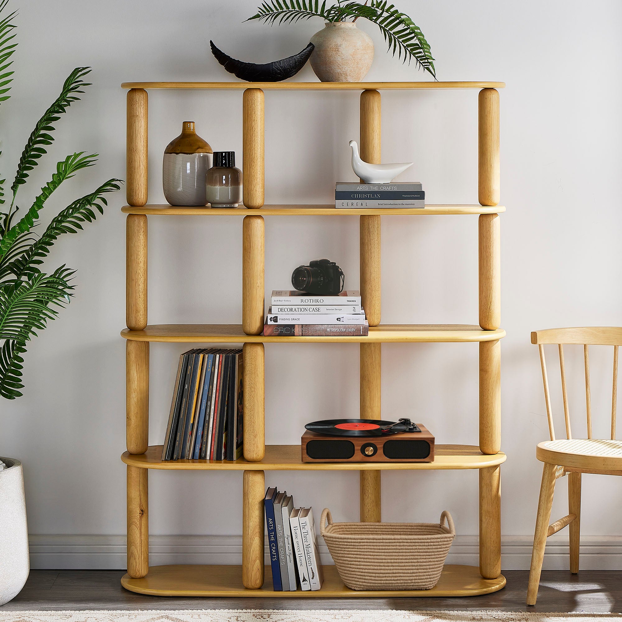 Arcus 4-Tier Oval Wood Bookshelf - Oak