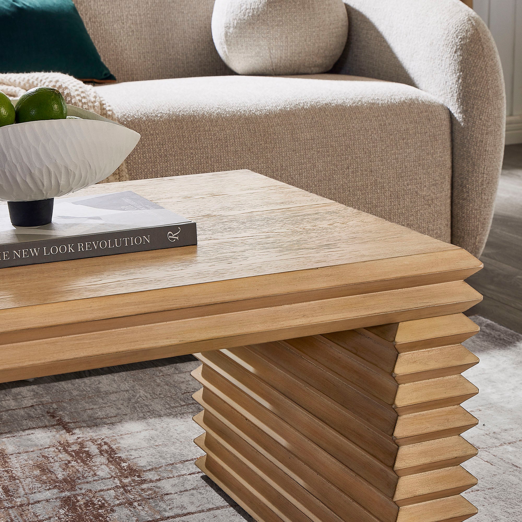Canto Rectangular Stacked Design Coffee Table - Weathered Oak