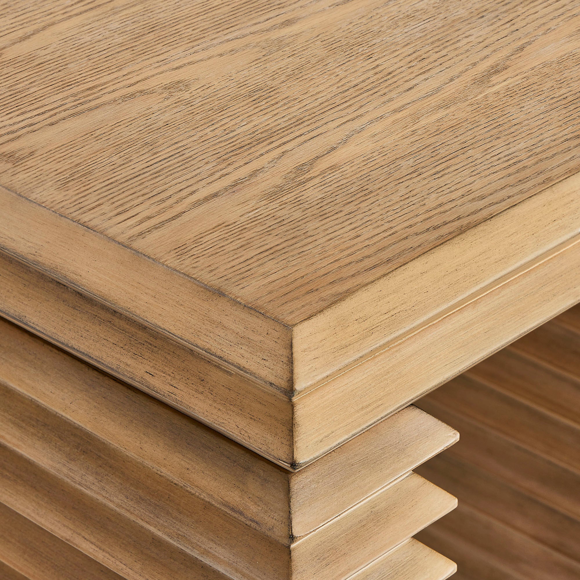 Canto Square 24" Stacked Design End Table - Weathered Oak