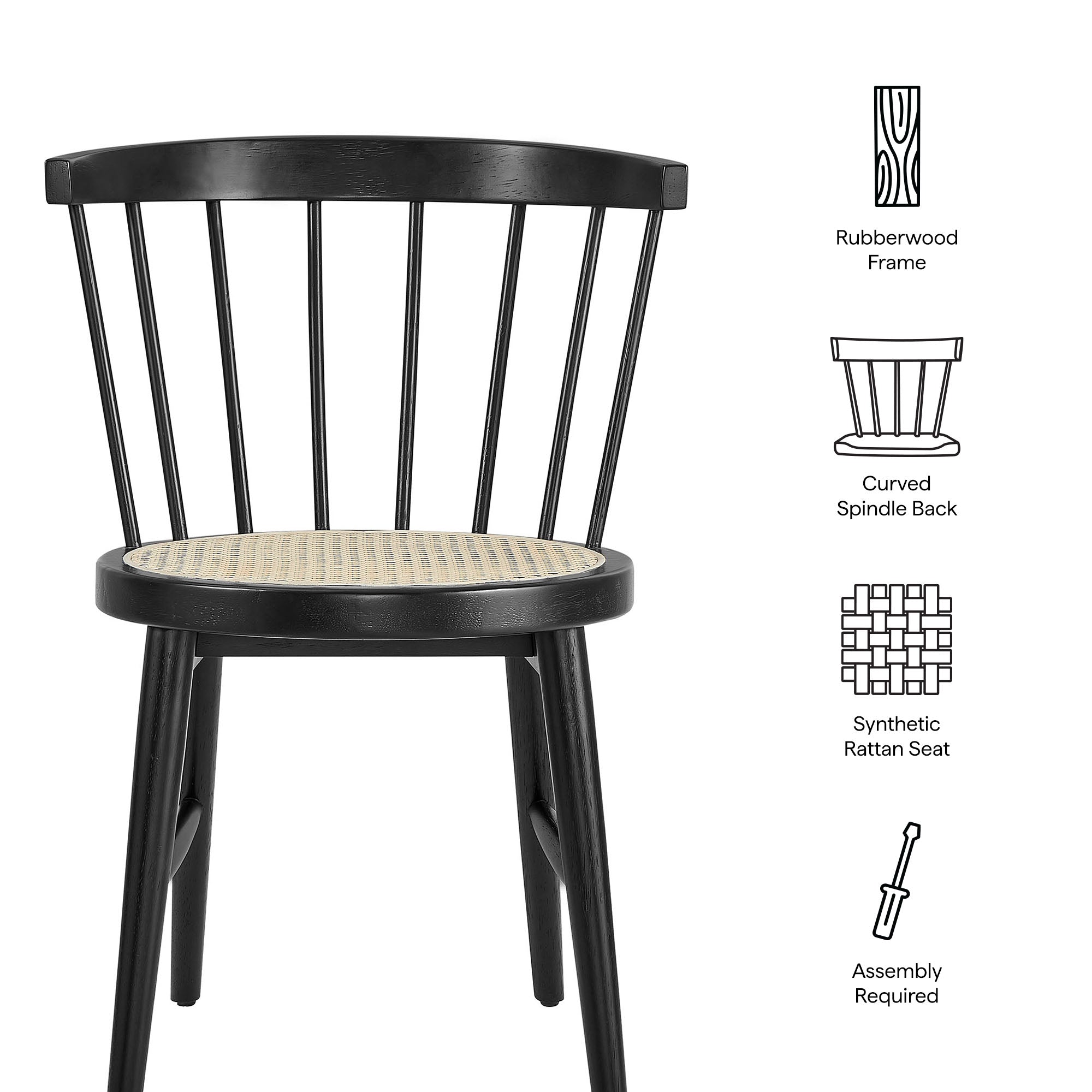 Lykke Curved Spindle Back Dining Chairs Set of 2 - Black