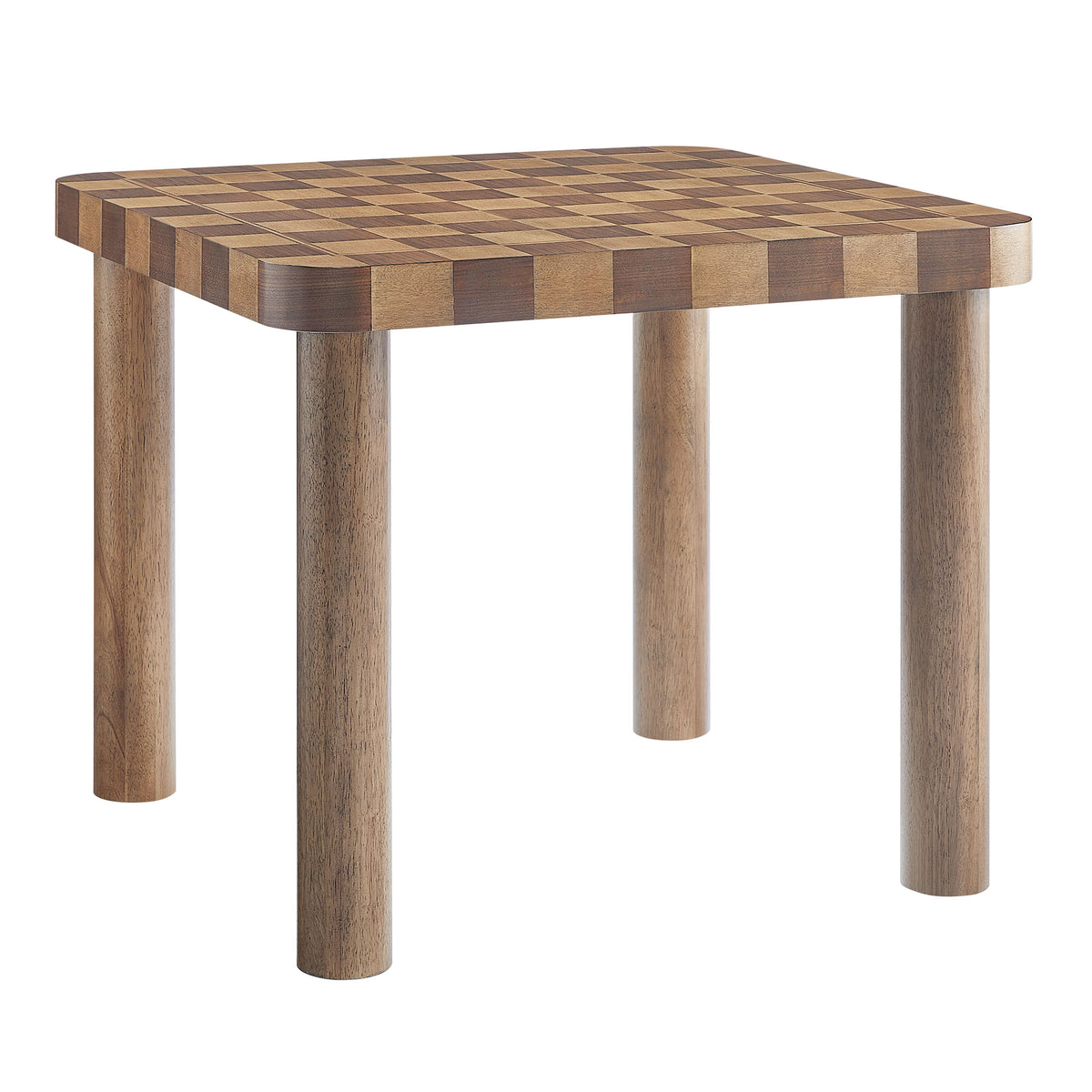 Oscar 36 Inch Square Checkered Dining Table - Walnut and Dark Walnut