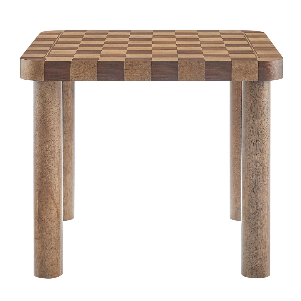 Oscar 36 Inch Square Checkered Dining Table - Walnut and Dark Walnut