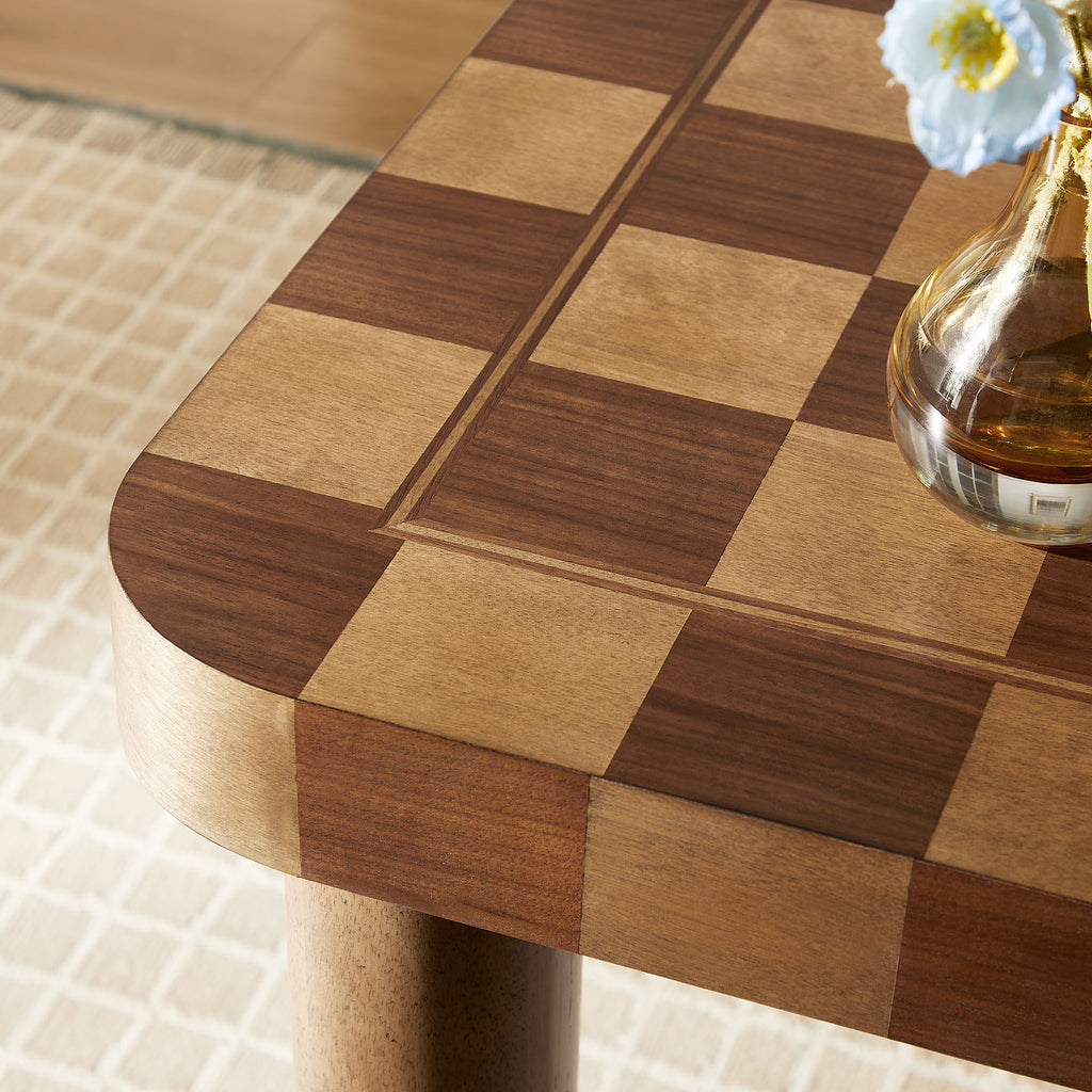 Oscar 36 Inch Square Checkered Dining Table - Walnut and Dark Walnut