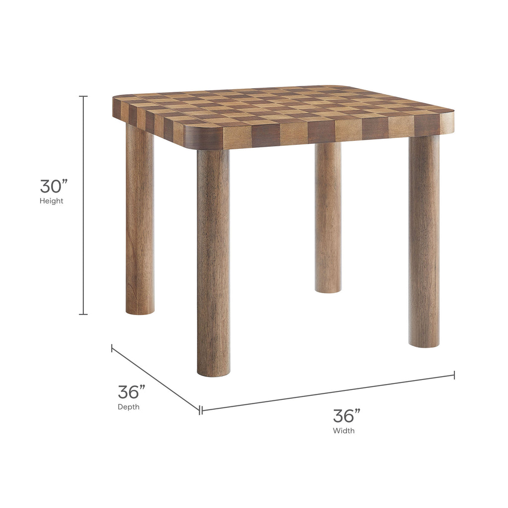 Oscar 36 Inch Square Checkered Dining Table - Walnut and Dark Walnut