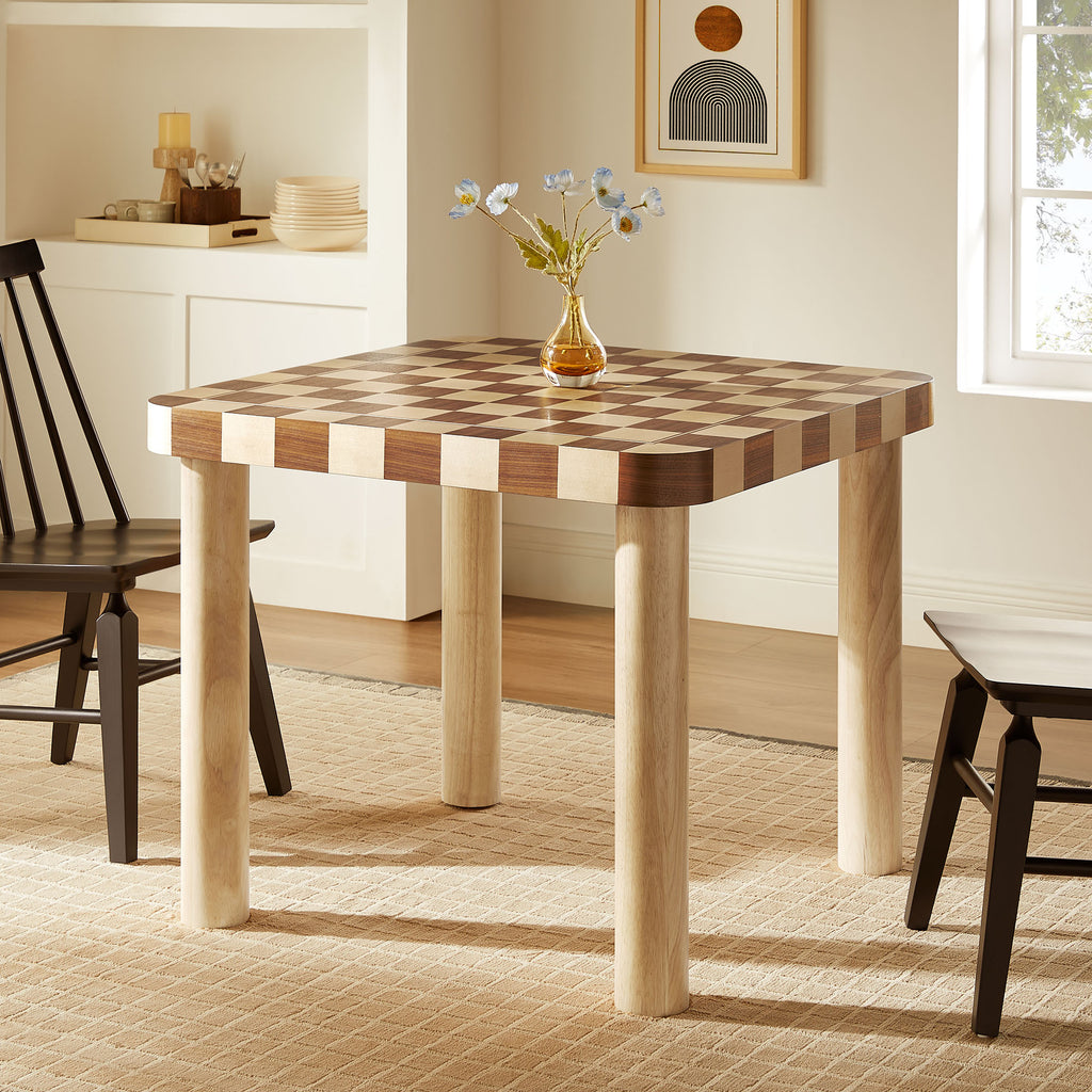 Oscar 36 Inch Square Checkered Dining Table - Oak and Walnut