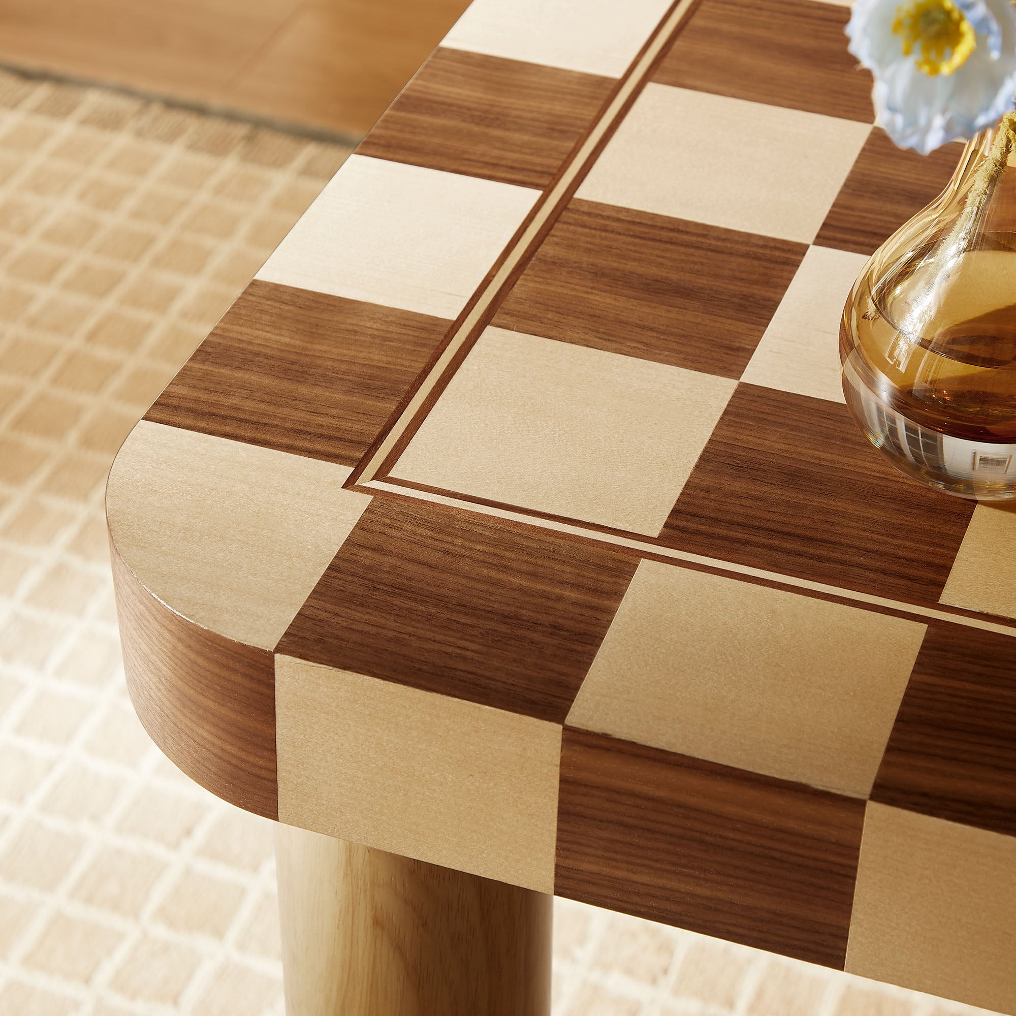 Oscar 36 Inch Square Checkered Dining Table - Oak and Walnut