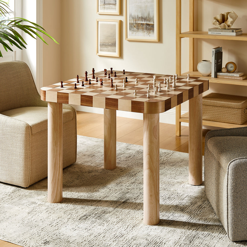 Oscar 36 Inch Square Checkered Dining Table - Oak and Walnut