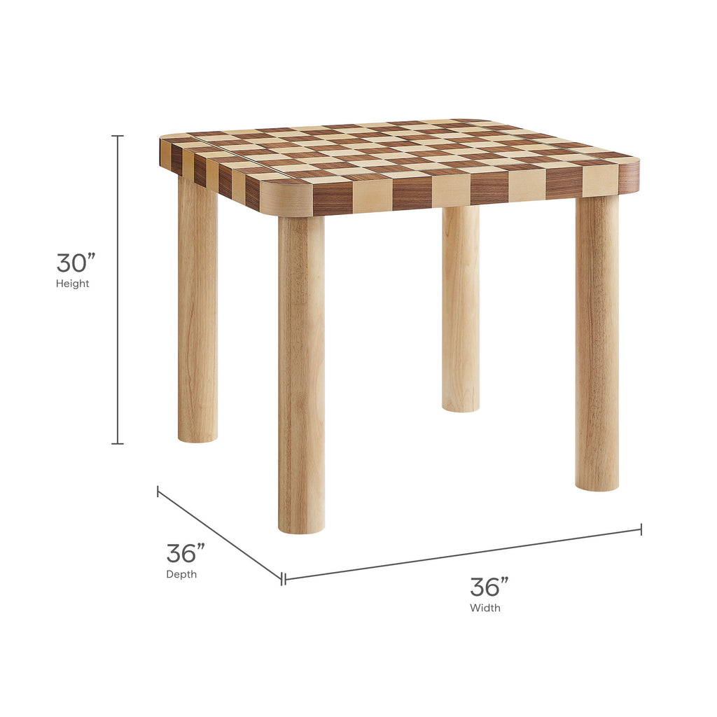 Oscar 36 Inch Square Checkered Dining Table - Oak and Walnut