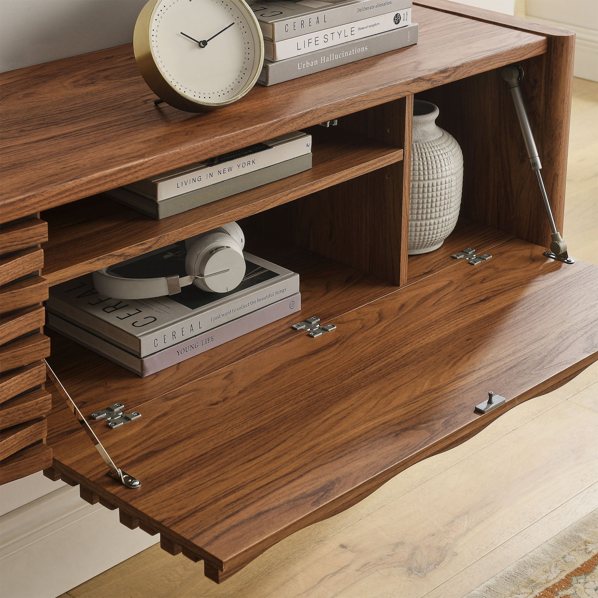 Emric Wave 71" Wall-Mounted TV Cabinet - Walnut