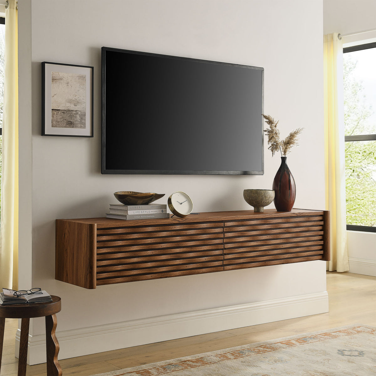 Emric Wave 71" Wall-Mounted TV Cabinet - Walnut