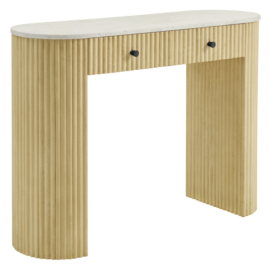 Caldera 42" Curved Solid Wood and Marble Console Table - Natural