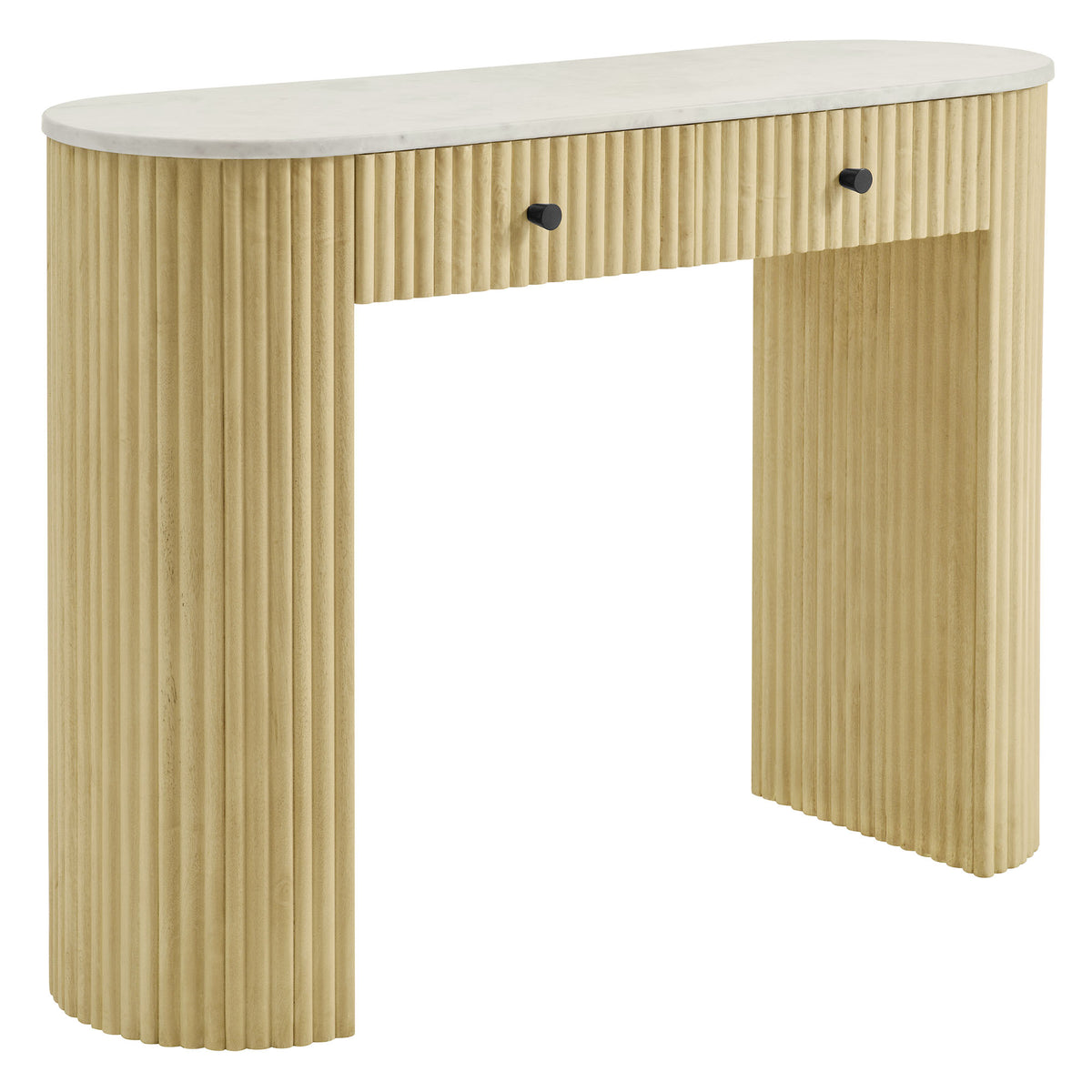 Caldera 42" Curved Solid Wood and Marble Console Table - Natural