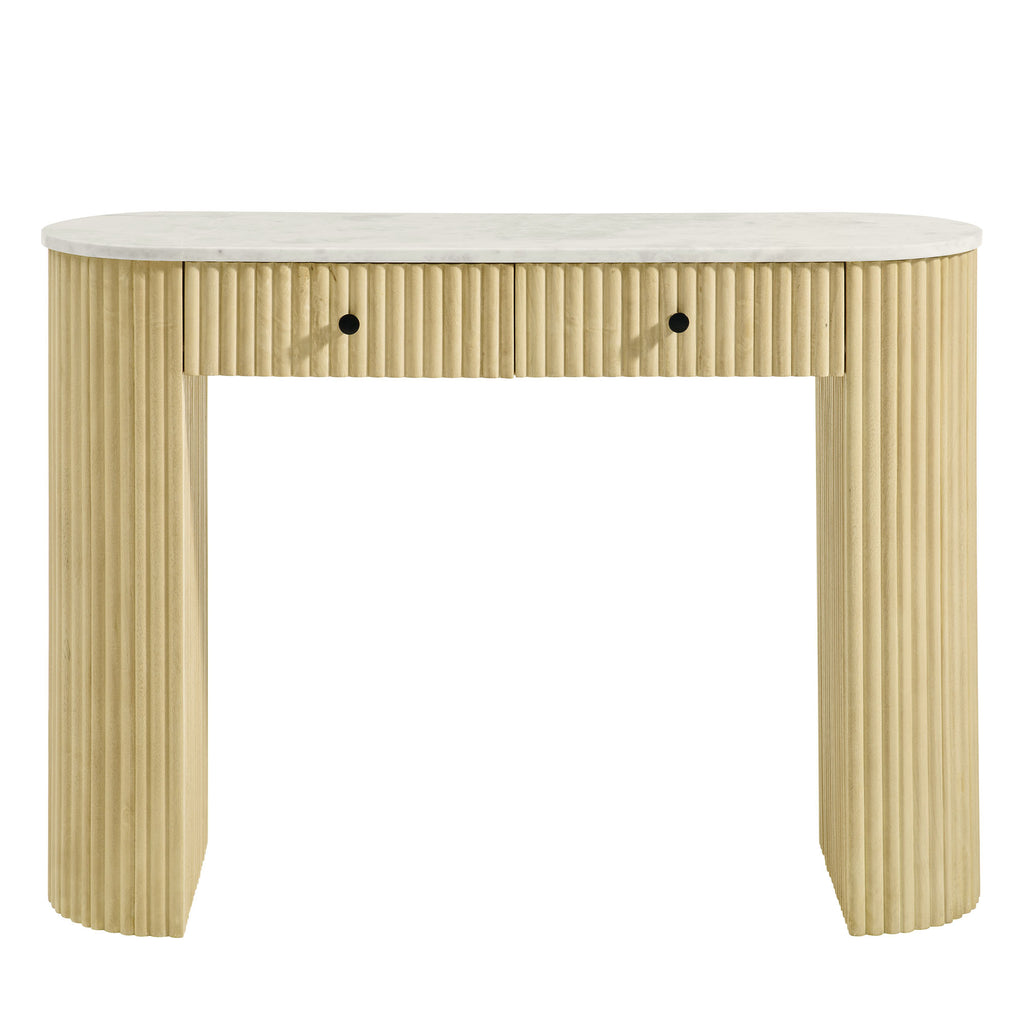 Caldera 42" Curved Solid Wood and Marble Console Table - Natural