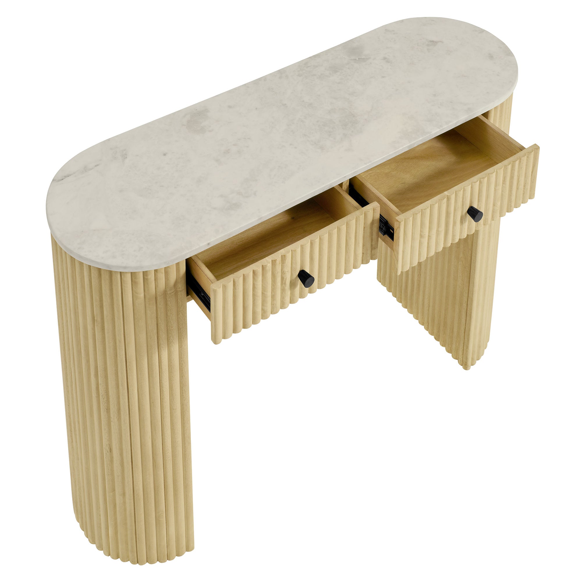 Caldera 42" Curved Solid Wood and Marble Console Table - Natural
