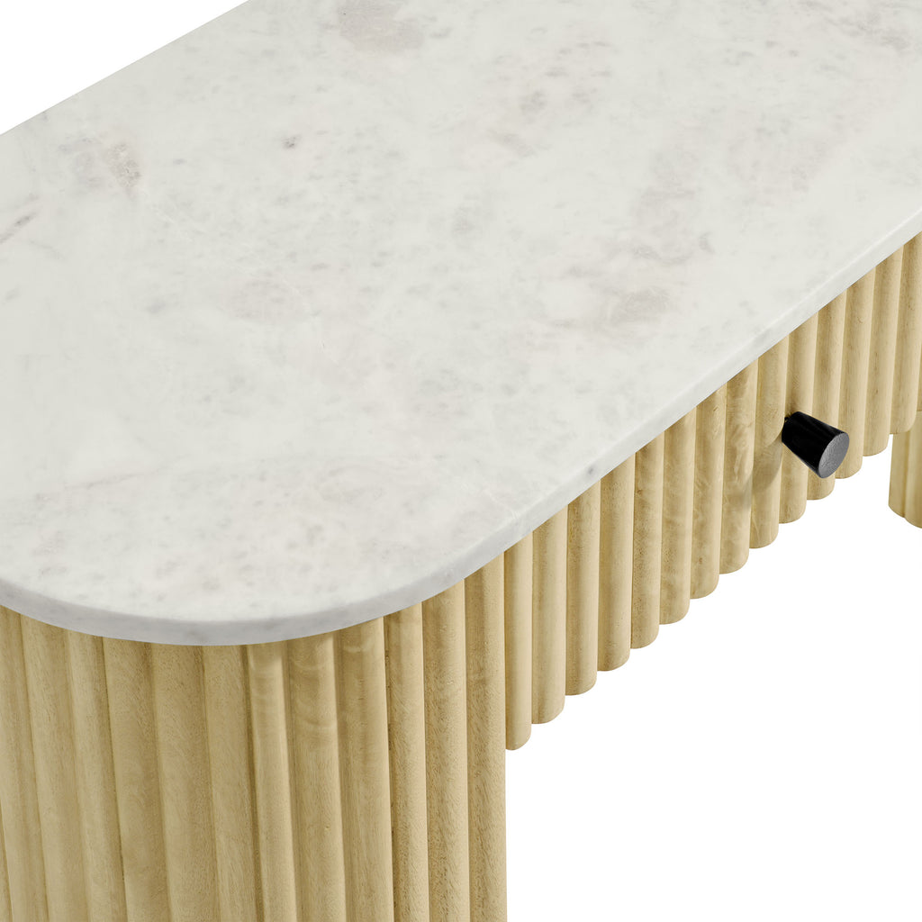 Caldera 42" Curved Solid Wood and Marble Console Table - Natural