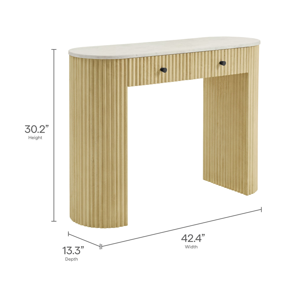 Caldera 42" Curved Solid Wood and Marble Console Table - Natural