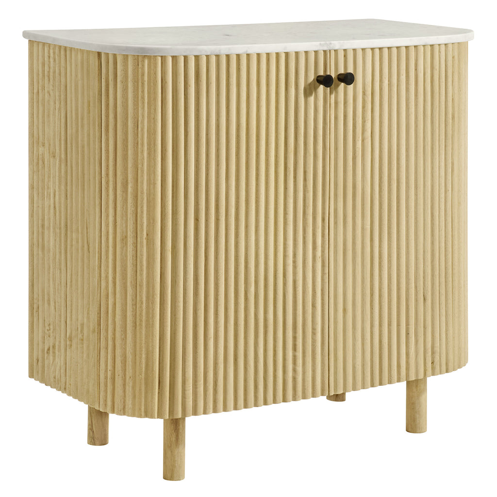 Caldera 33" Curved Solid Wood and Marble Accent Storage Cabinet - Natural
